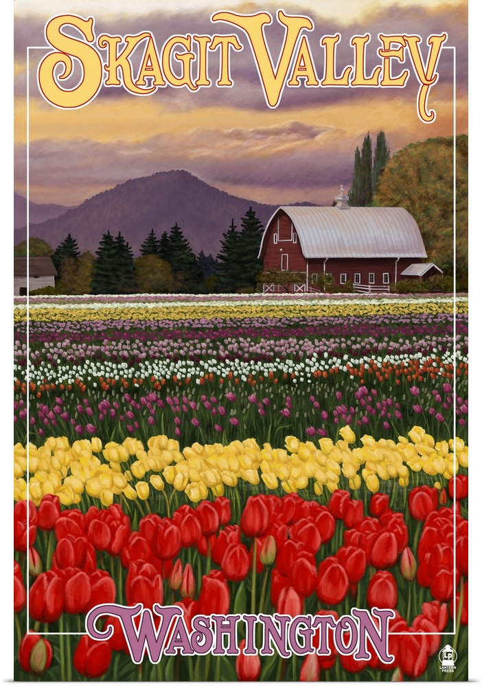 Skagit Valley - Tulip Fields: Retro Travel Poster