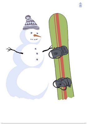 Snowman with Snowboard: Retro Poster Art
