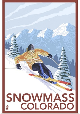 Snowmass, Colorado - Downhill Skier: Retro Travel Poster