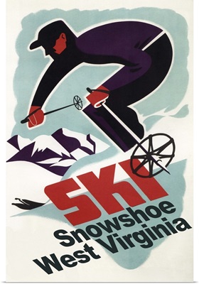Snowshoe, West Virginia - Vintage Skier: Retro Travel Poster