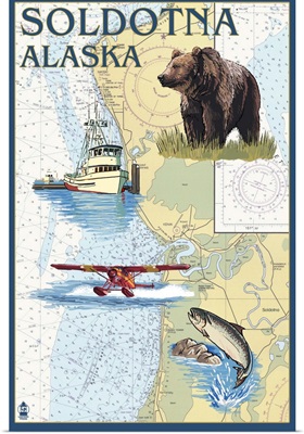 Soldotna, Alaska - Nautical Chart: Retro Travel Poster