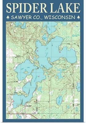 Spider Lake Chart - Sawyer County, Wisconsin: Retro Travel Poster