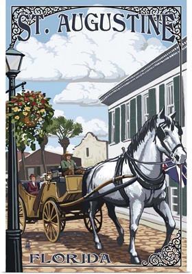 St. Augustine, Florida - Carriage Scene: Retro Travel Poster