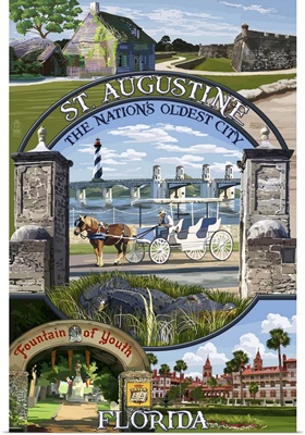 St. Augustine, Florida - Montage Scenes: Retro Travel Poster