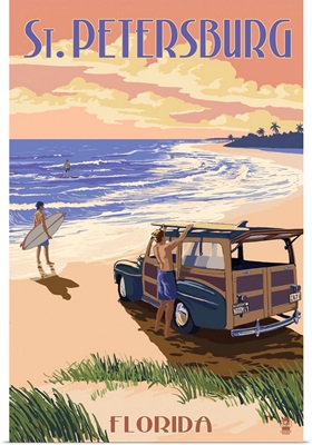 St. Petersburg, Florida - Woody On The Beach: Retro Travel Poster