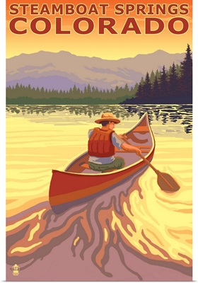 Steamboat Springs, CO - Canoe: Retro Travel Poster