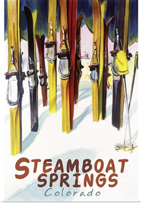 Steamboat Springs, CO - Colorful Skis: Retro Travel Poster