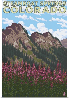 Steamboat Springs, CO - Mountain Scene: Retro Travel Poster