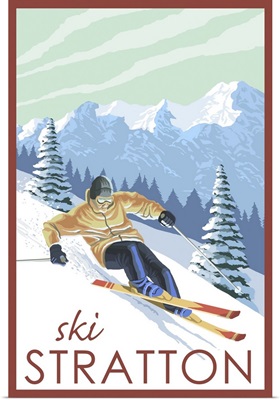 Stratton, Vermont - Downhill Skier Scene: Retro Travel Poster