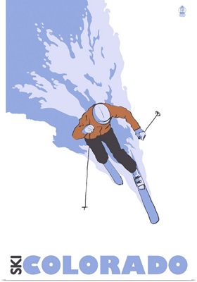 Stylized Skier - Colorado: Retro Travel Poster
