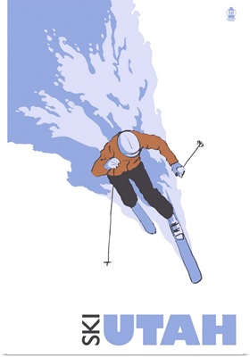Stylized Skier - Utah: Retro Travel Poster