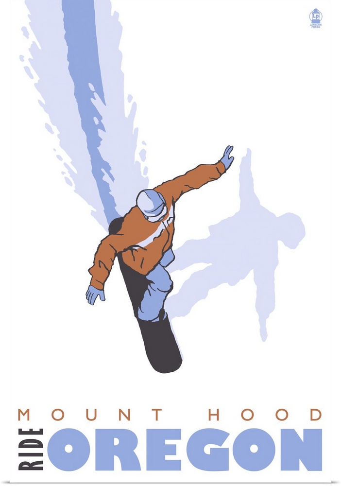 Stylized Snowboarder - Mount Hood, Oregon: Retro Travel Poster