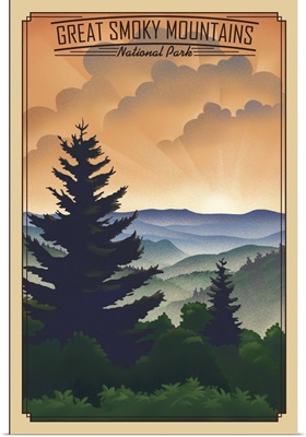 Sun Rising Over Great Smoky Mountains National Park: Retro Travel Poster