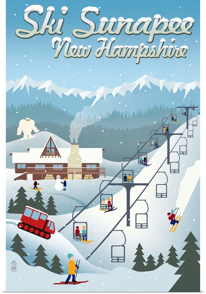 Sunapee, New Hampshire - Retro Ski Resort: Retro Travel Poster