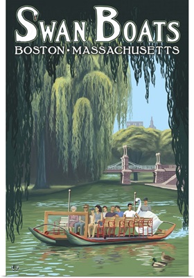 Swan Boats - Boston, MA: Retro Travel Poster