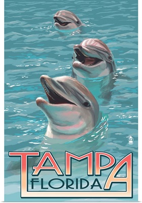 Tampa, Florida - Dolphins: Retro Travel Poster