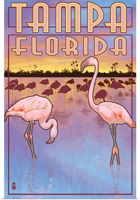 Tampa, Florida - Flamingos: Retro Travel Poster