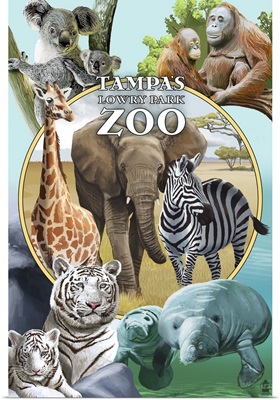 Tampa's Lowry Park Zoo, Florida - Wildlife Montage: Retro Travel Poster