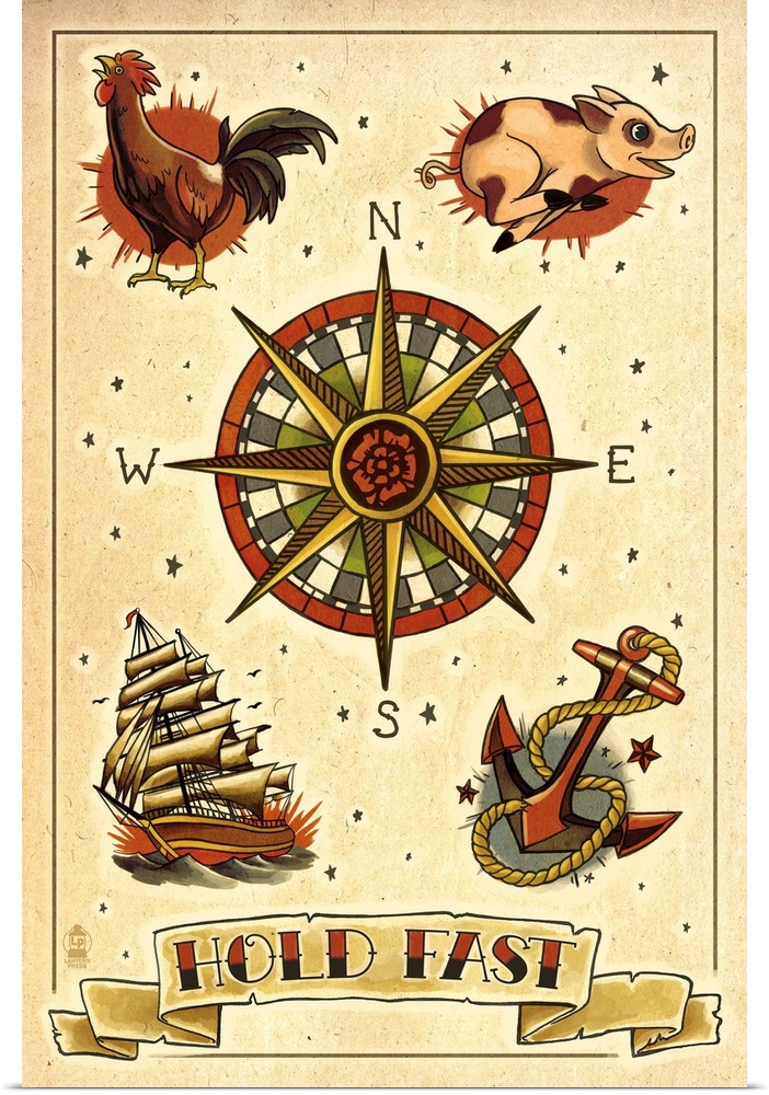 Retro stylized art poster of vintage sailor tattoo art.