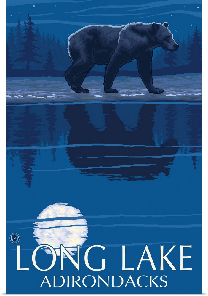 The Adirondacks, Long Lake, New York, Bear at Night