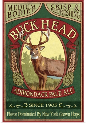 The Adirondacks, New York State - Buck Head Ale Vintage Sign: Retro Travel Poster