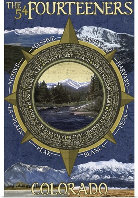 The Fourteeners - Rocky Mountain National Park: Retro Travel Poster
