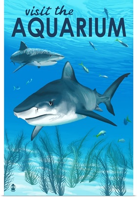 Tiger Shark - Visit the Aquarium: Retro Travel Poster