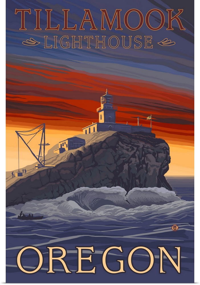 Tillamook Lighthouse - Oregon Coast: Retro Travel Poster