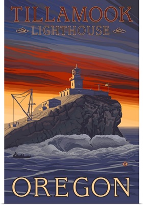 Tillamook Lighthouse - Oregon Coast: Retro Travel Poster