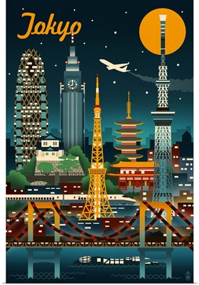 Tokyo, Japan, Retro Skyline