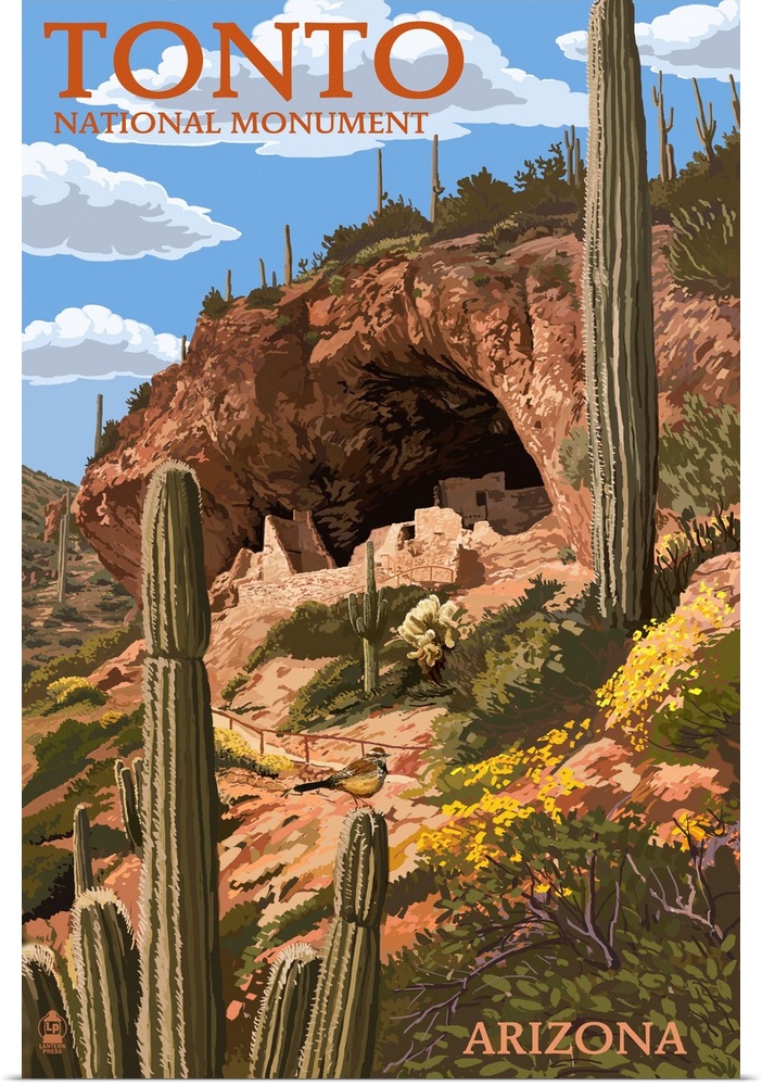Tonto National Monument, Arizona: Retro Travel Poster