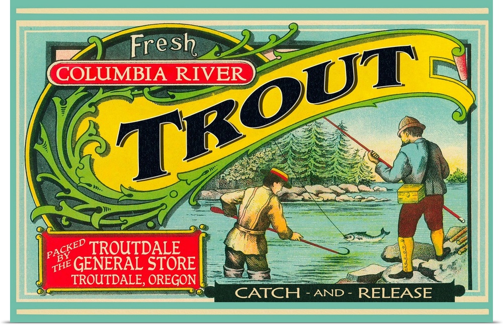 Troutdale, Oregon Trout Label: Retro Travel Poster