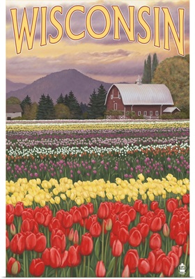 Tulip Fields - Wisconsin: Retro Travel Poster