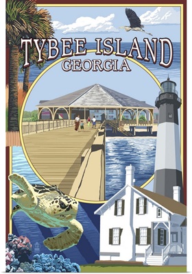 Tybee Island, Georgia - Montage: Retro Travel Poster
