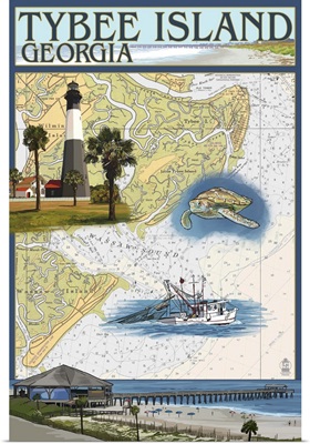Tybee Island, Georgia - Nautical Chart: Retro Travel Poster