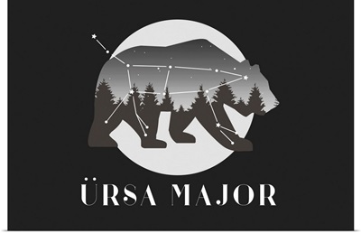 Ursa Major - Constellation Silhouette - Minimal with Night Sky - Black & White