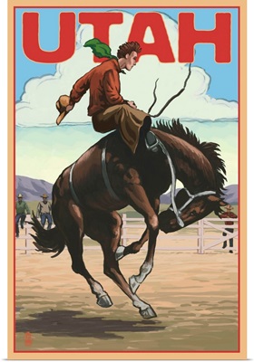 Utah - Bronco Bucking: Retro Travel Poster