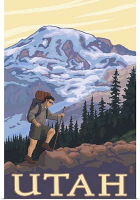 Utah - Mountain Hiker: Retro Travel Poster