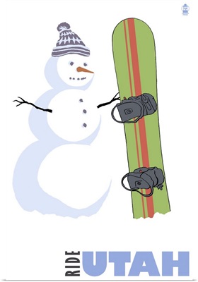 Utah - Snowman with Snowboard: Retro Travel Poster