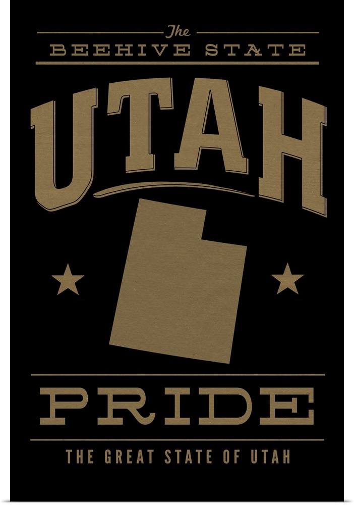 The Utah state outline on black with gold text.