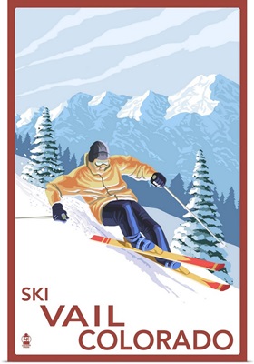 Vail, CO - Downhill Skier: Retro Travel Poster
