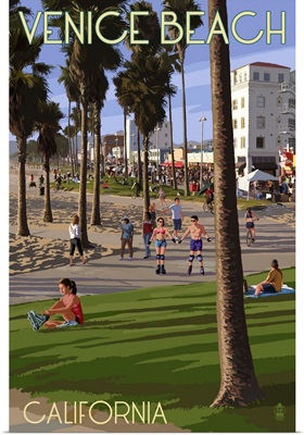 Venice Beach, California - Boardwalk Scene: Retro Travel Poster