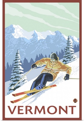 Vermont - Downhill Skier Scene: Retro Travel Poster