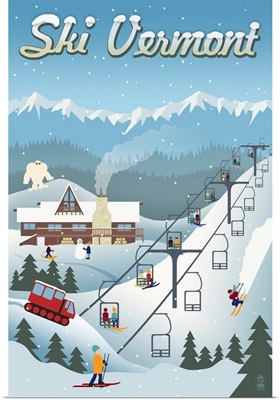 Vermont - Retro Ski Resort: Retro Travel Poster