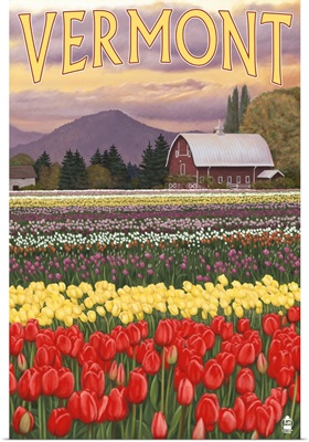 Vermont - Tulip Fields: Retro Travel Poster