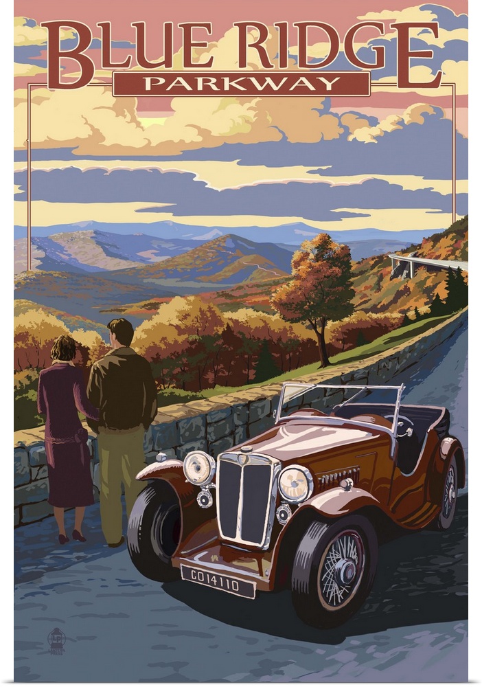 Viaduct Scene at Sunset - Blue Ridge Parkway: Retro Travel Poster