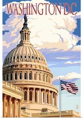 Washington, DC - Capitol Building: Retro Travel Poster