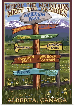 Waterton Lakes National Park, Canada - Sign Destination: Retro Travel Poster