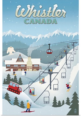 Whistler Village Retro Scene - Whistler, Canada: Retro Travel Poster