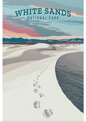 White Sands National Park, Footprints: Retro Travel Poster